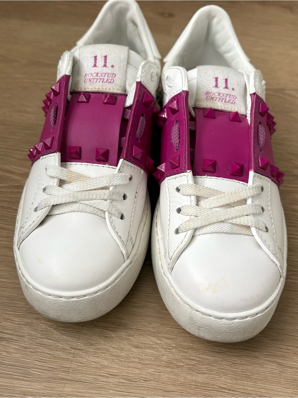 Valentino Garavani White Sneakers with Pink Studded Strap